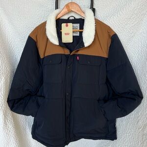 NWT Levi's Men's Navy and Brown Winter Coat